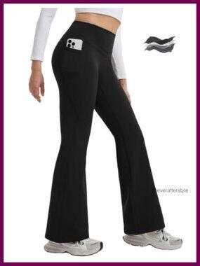 Fleece Lined Flare Yoga Pants High Rise Tummy Control Thermal